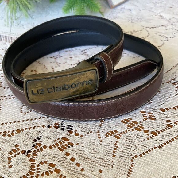Liz Claiborne Brown Leather Belt with Bronze Buckle - Picture 3 of 11